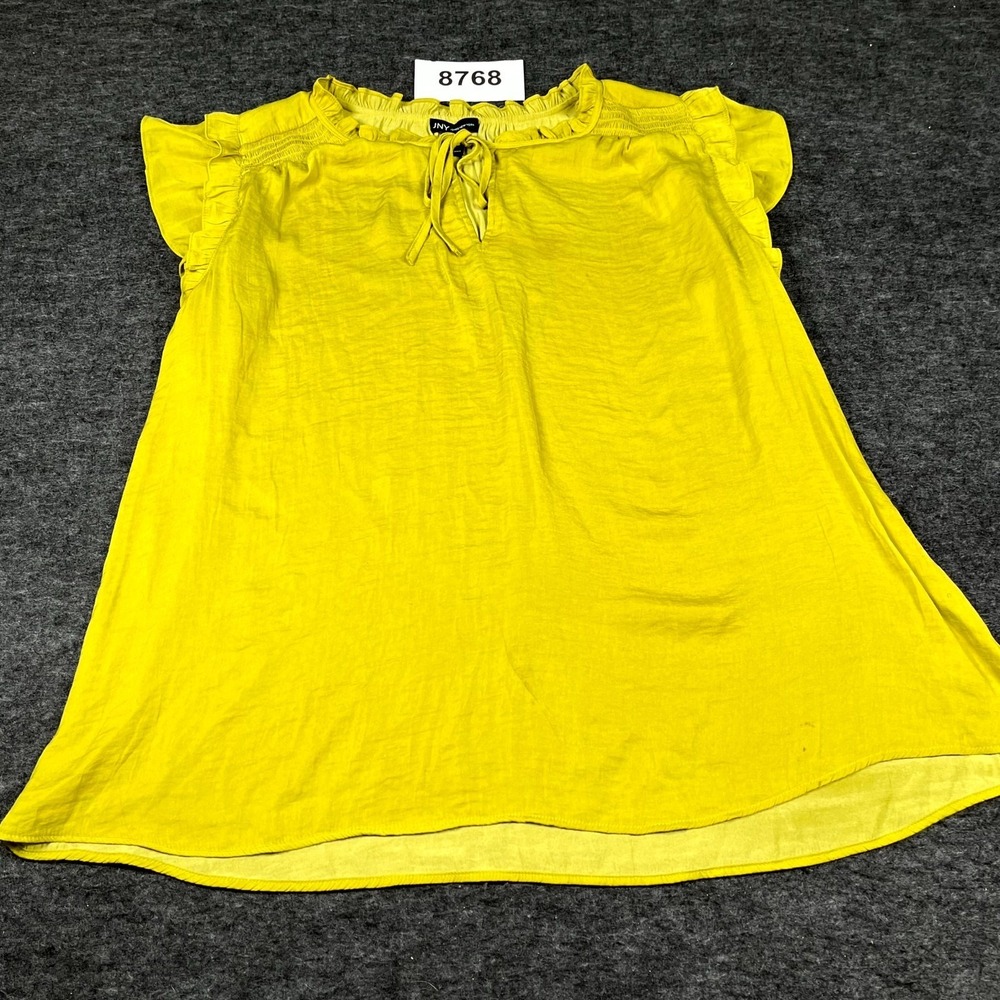 Jones New York Blouse Top Womens 2X Yellow Round Neck Ruffle Sleeve Casual‎